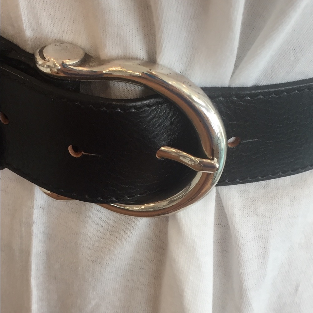Black wide leather belt silver buckle - Picture 3 of 10